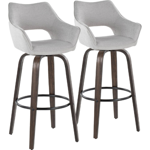 Mustang 30" Swivel Bar Stool in Walnut Glazed Wood & Grey Fabric with Black Footrest (Set of 2)